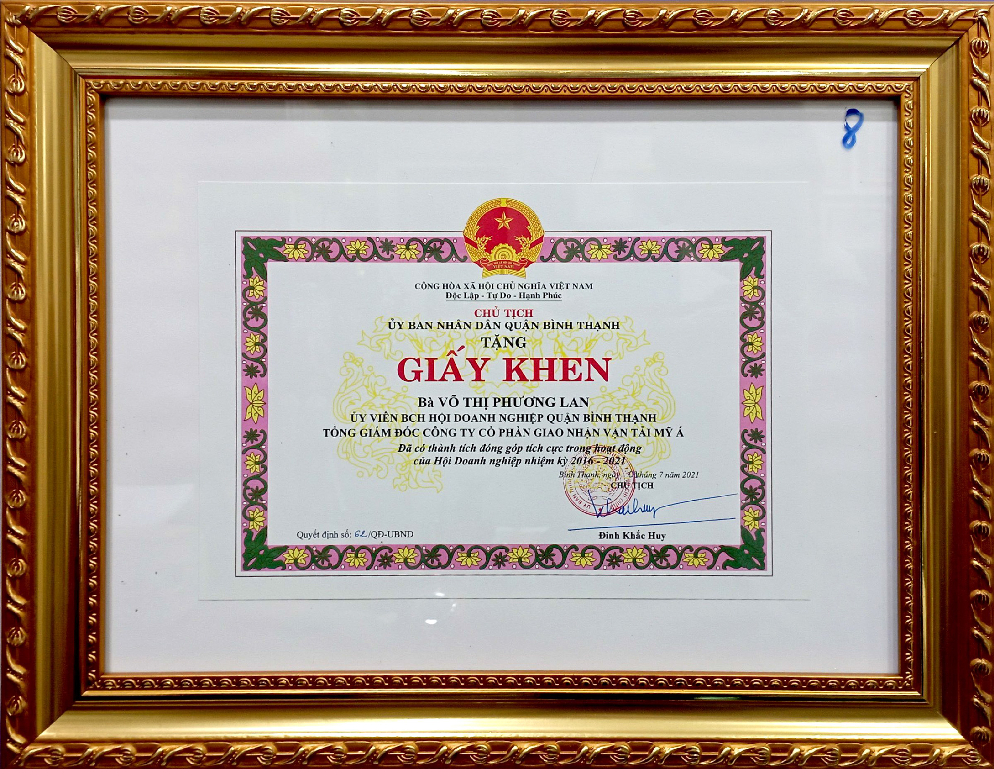 ASL General Director - Mrs. Vo Thi Phuong Lan has made positive contributions to the business association's activities for the 2016-2021 term.